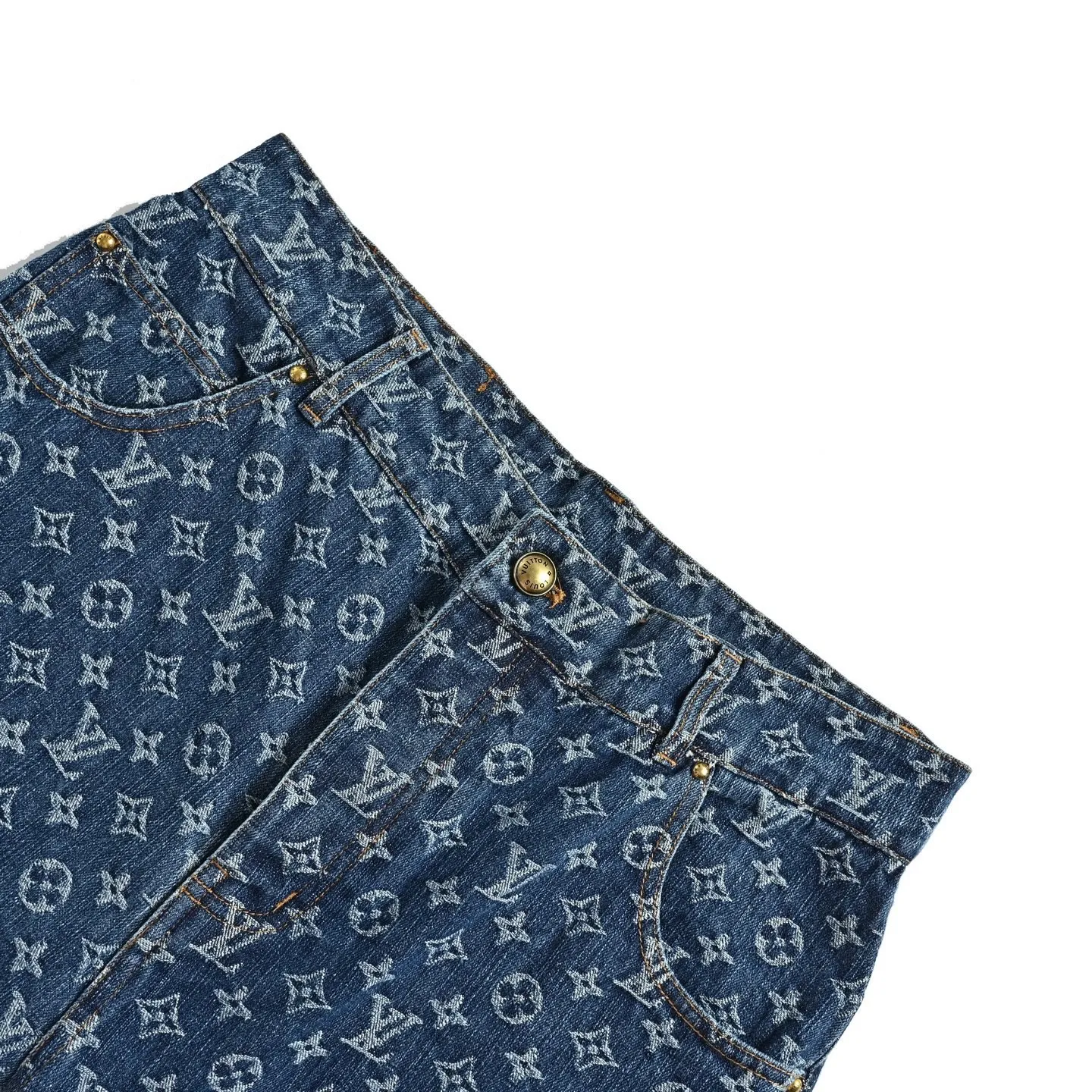 Louis Vuitton/Louis Vuitton all-over presbyopia jacquard suit six-point denim shorts